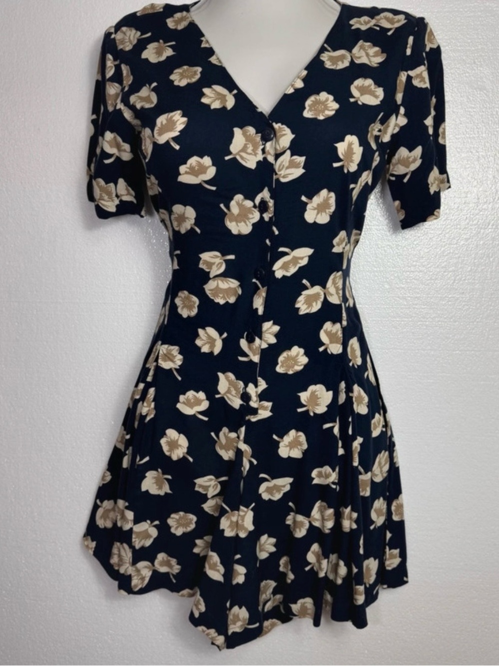 Newport News Vintage Y2K Navy Floral Fit & Flare Romper Dress Size 8